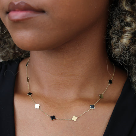 “Lucky Duo” Clover Necklace – 14k Solid Gold