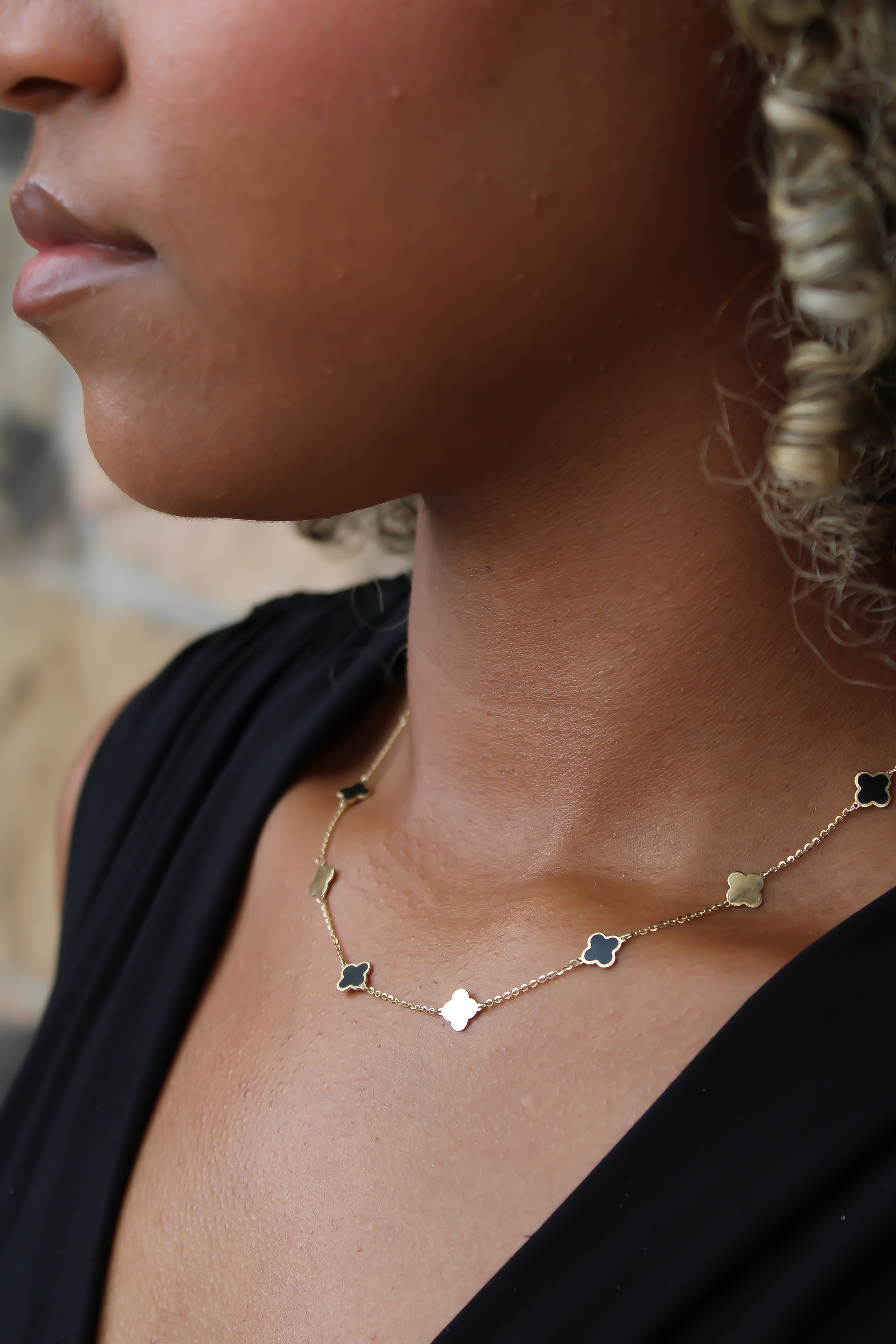 “Lucky Duo” Clover Necklace – 14k Solid Gold