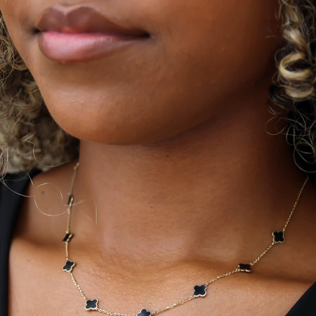 “Lucky Clover” Necklace – 14k Gold & Black Enamel