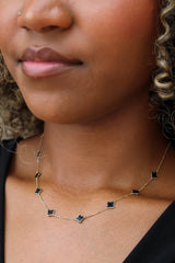 “Lucky Clover” Necklace – 14k Gold & Black Enamel