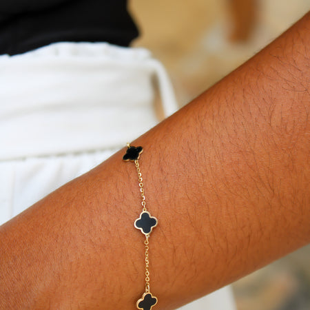 “Lucky Clover” Bracelet – 14k Gold & Black Enamel