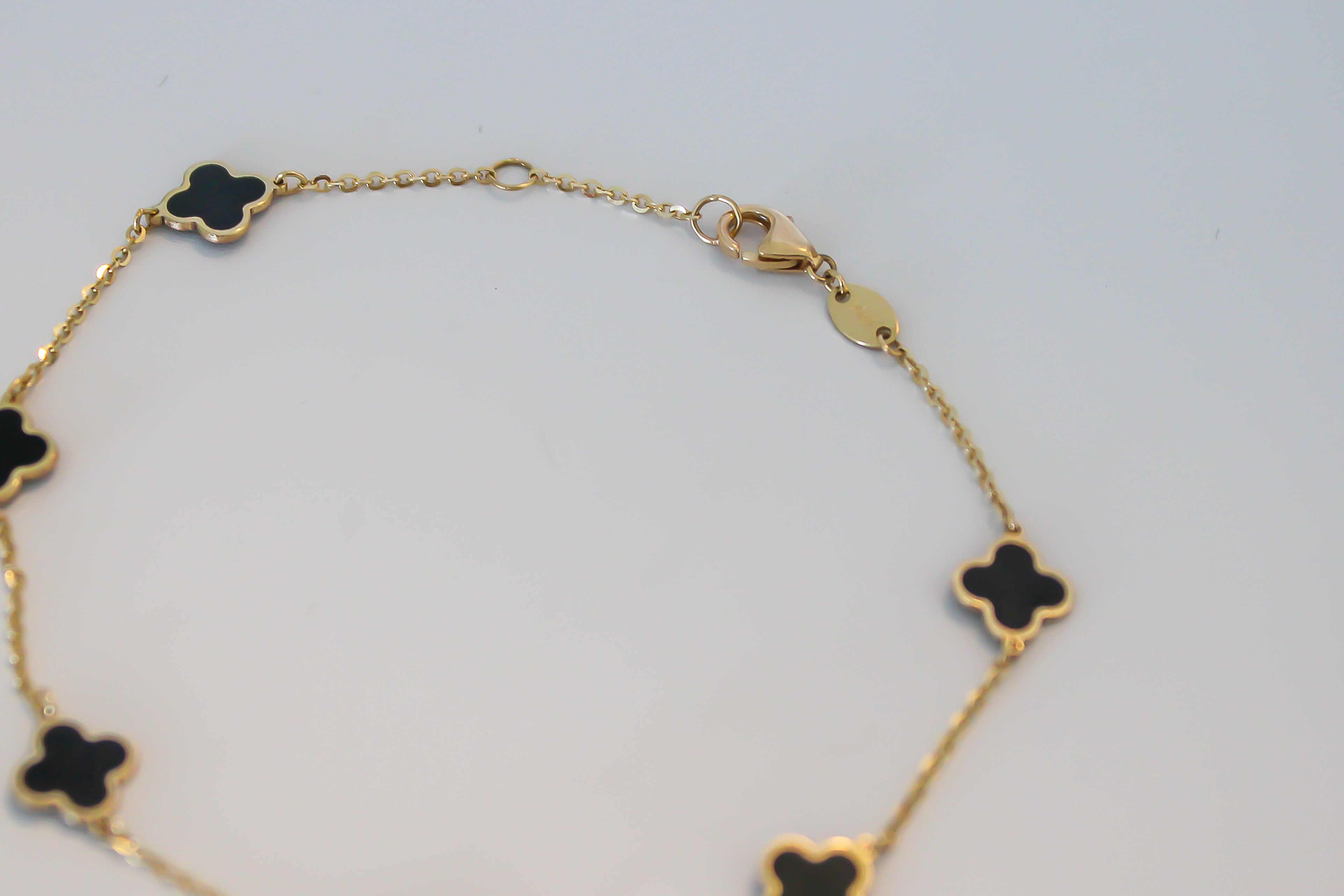 “Lucky Clover” Bracelet – 14k Gold & Black Enamel