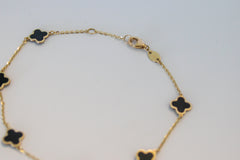 “Lucky Clover” Bracelet – 14k Gold & Black Enamel
