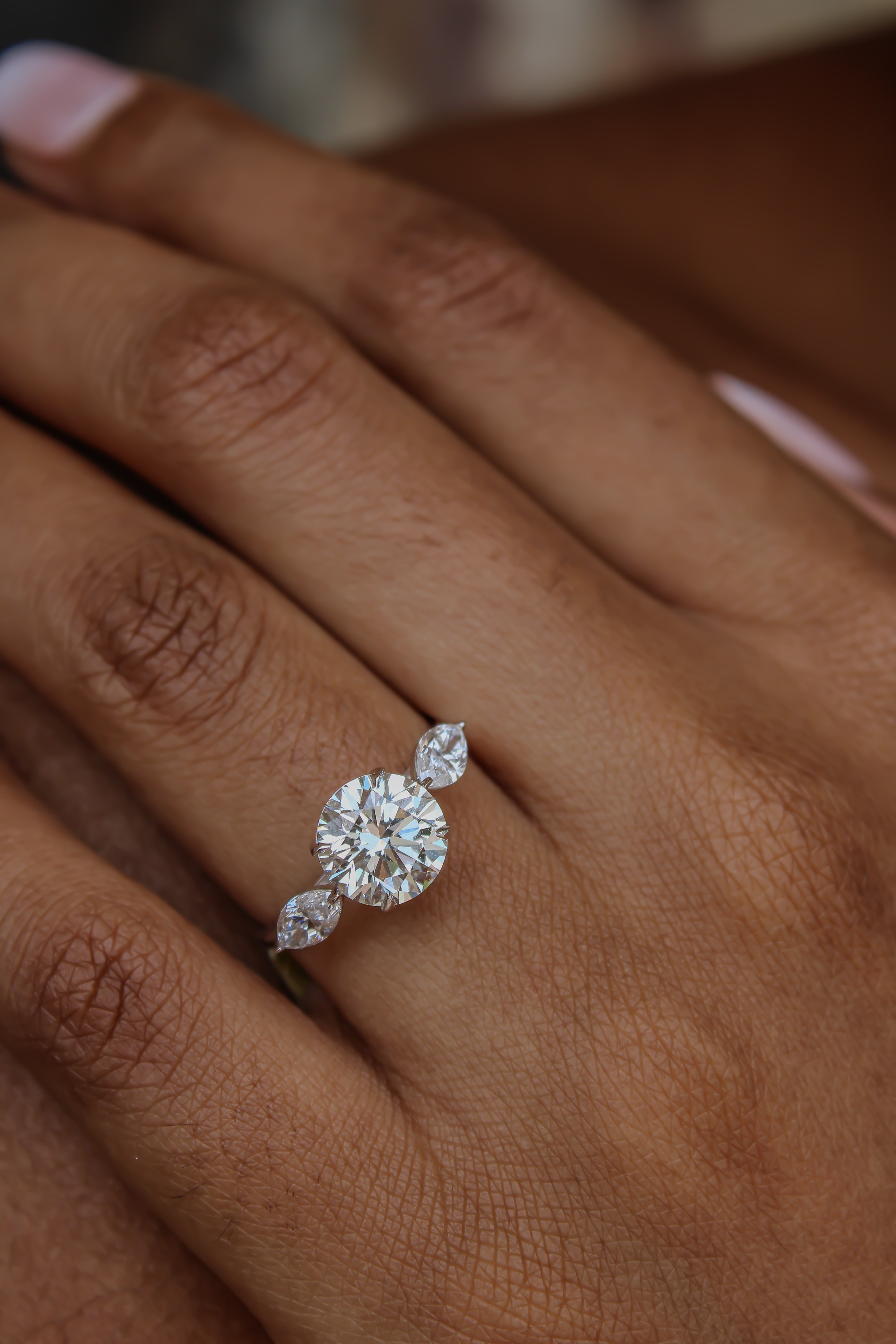 “Marquise Accents” Engagement Ring – 2.63CT Lab Diamond