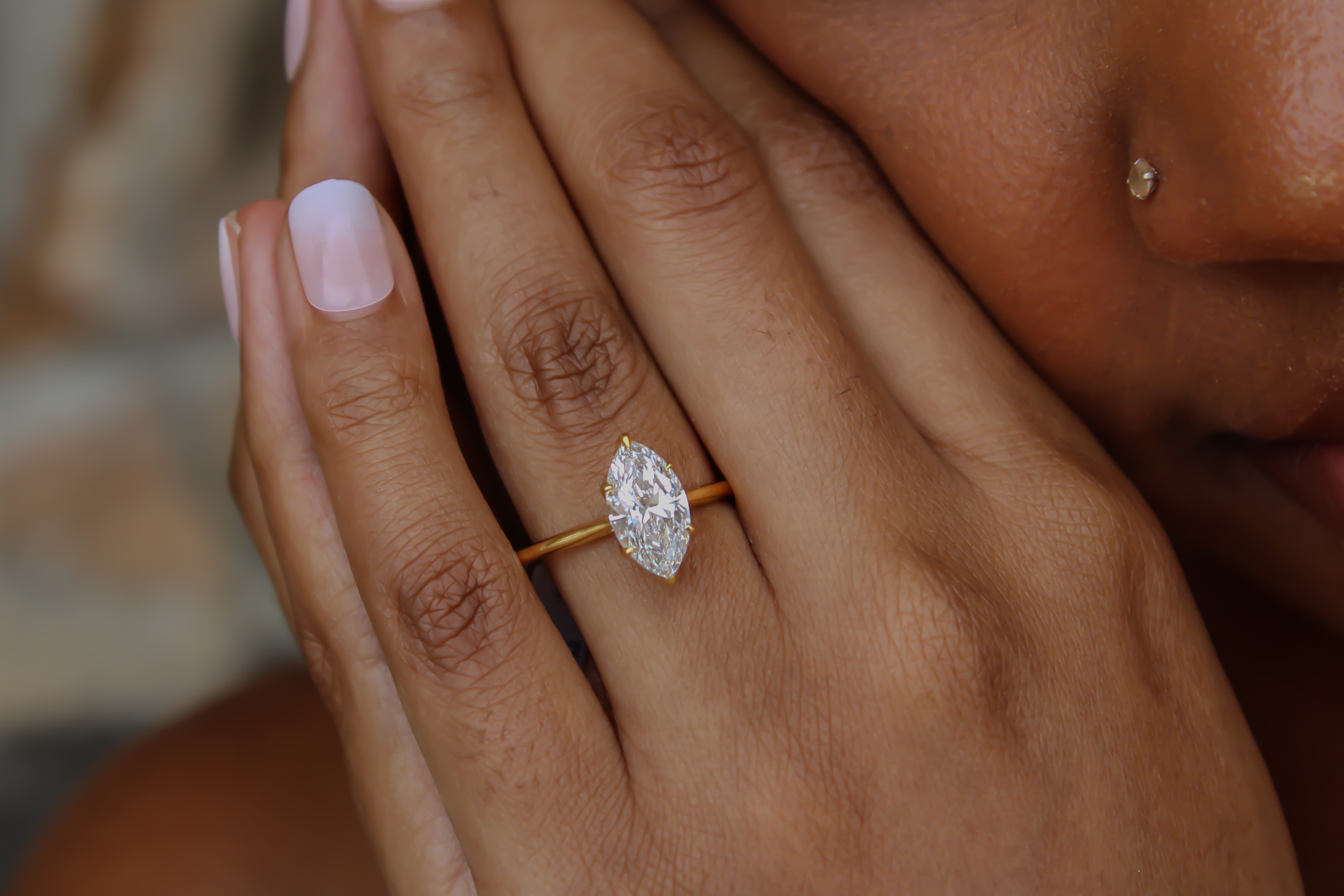 “Signature Marquise” Engagement Ring – 1 CT or 2 CT Lab Diamond