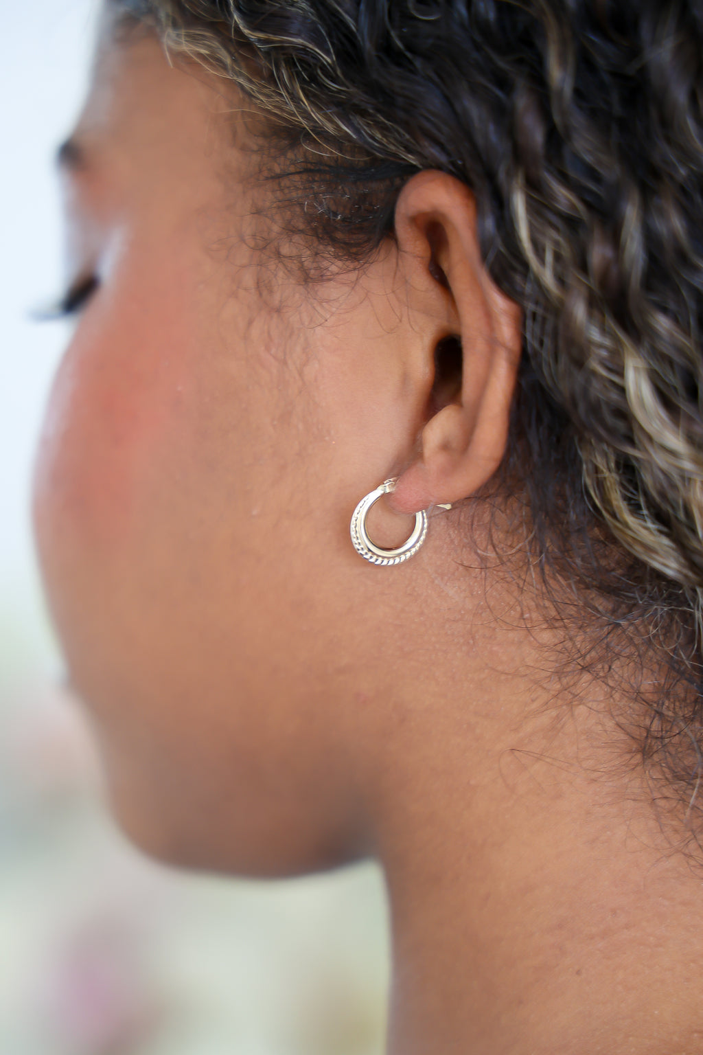 “Tiny Texture Hoops” – 10k or 14k Solid Gold
