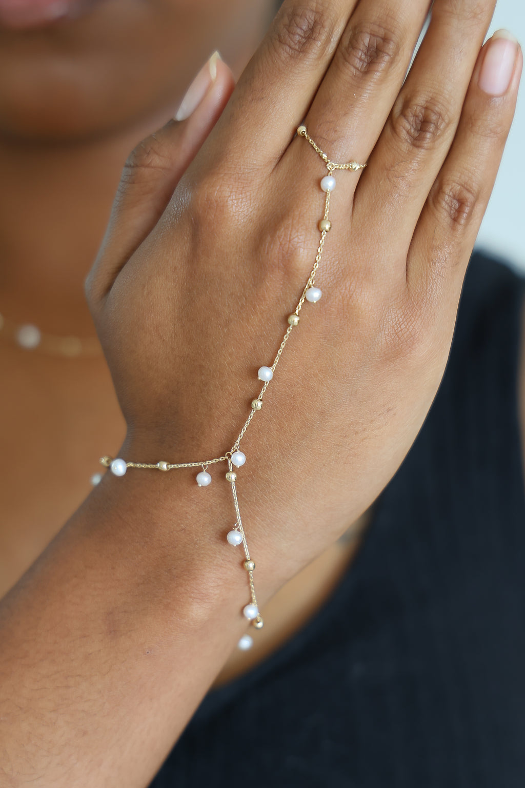 “Classic Pearl Hand Chain” – 14k Solid Gold
