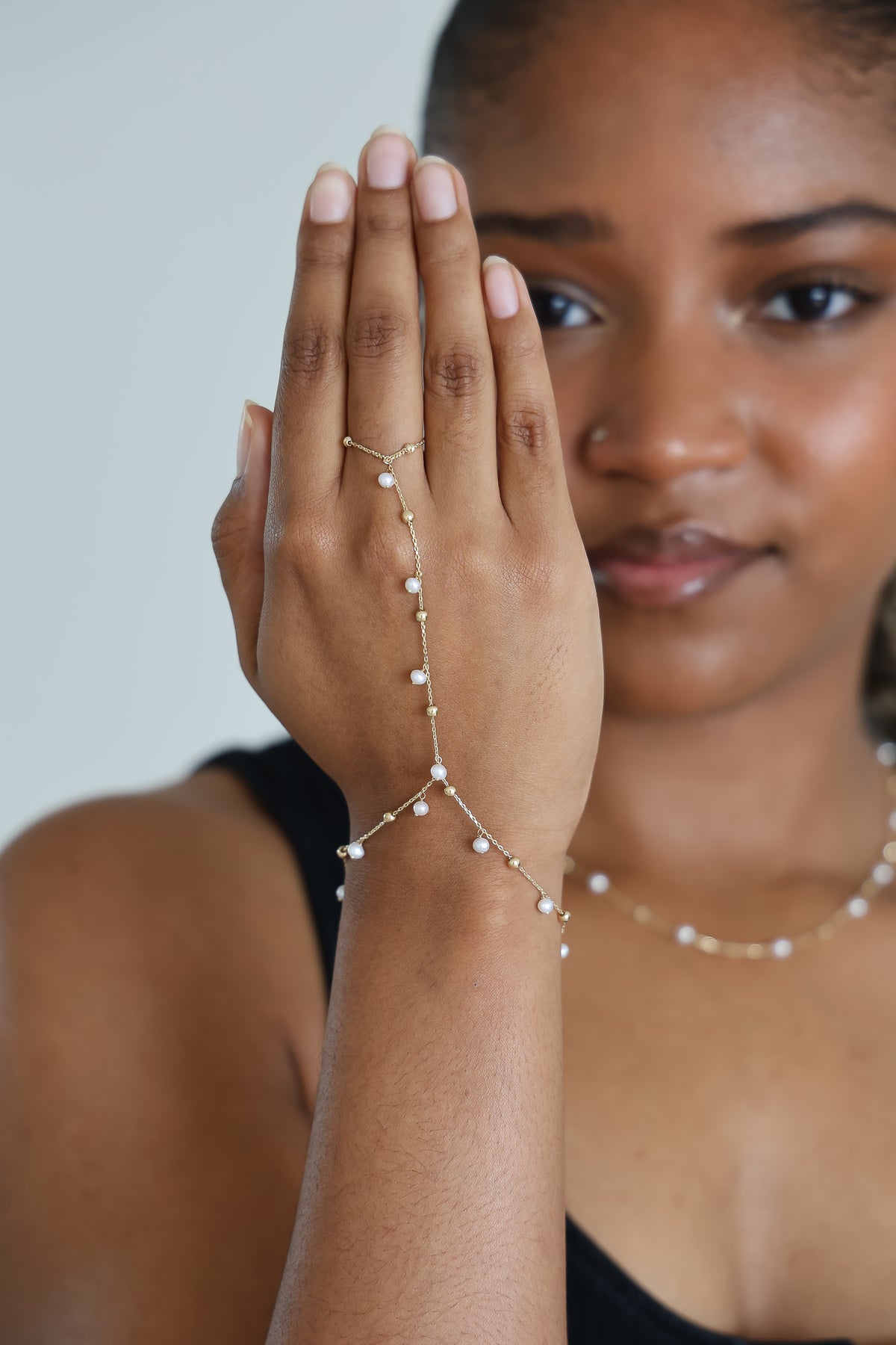 “Classic Pearl Hand Chain” – 14k Solid Gold