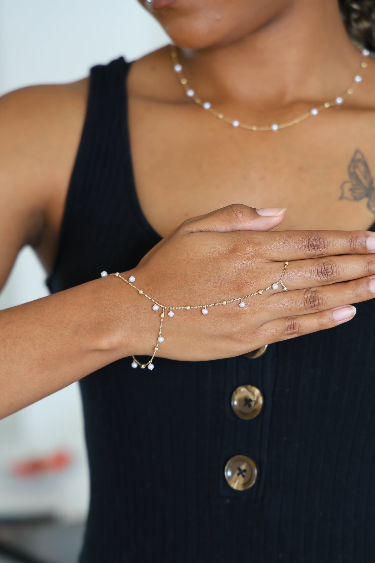 “Classic Pearl Hand Chain” – 14k Solid Gold