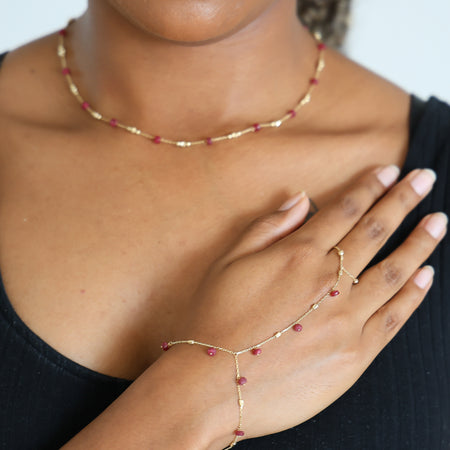 “Scarlet Bead Hand Chain” – 14k Solid Gold
