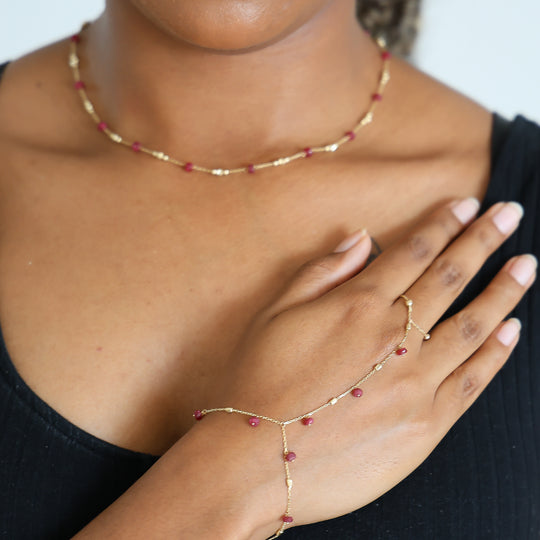 “Scarlet Bead Hand Chain” – 14k Solid Gold