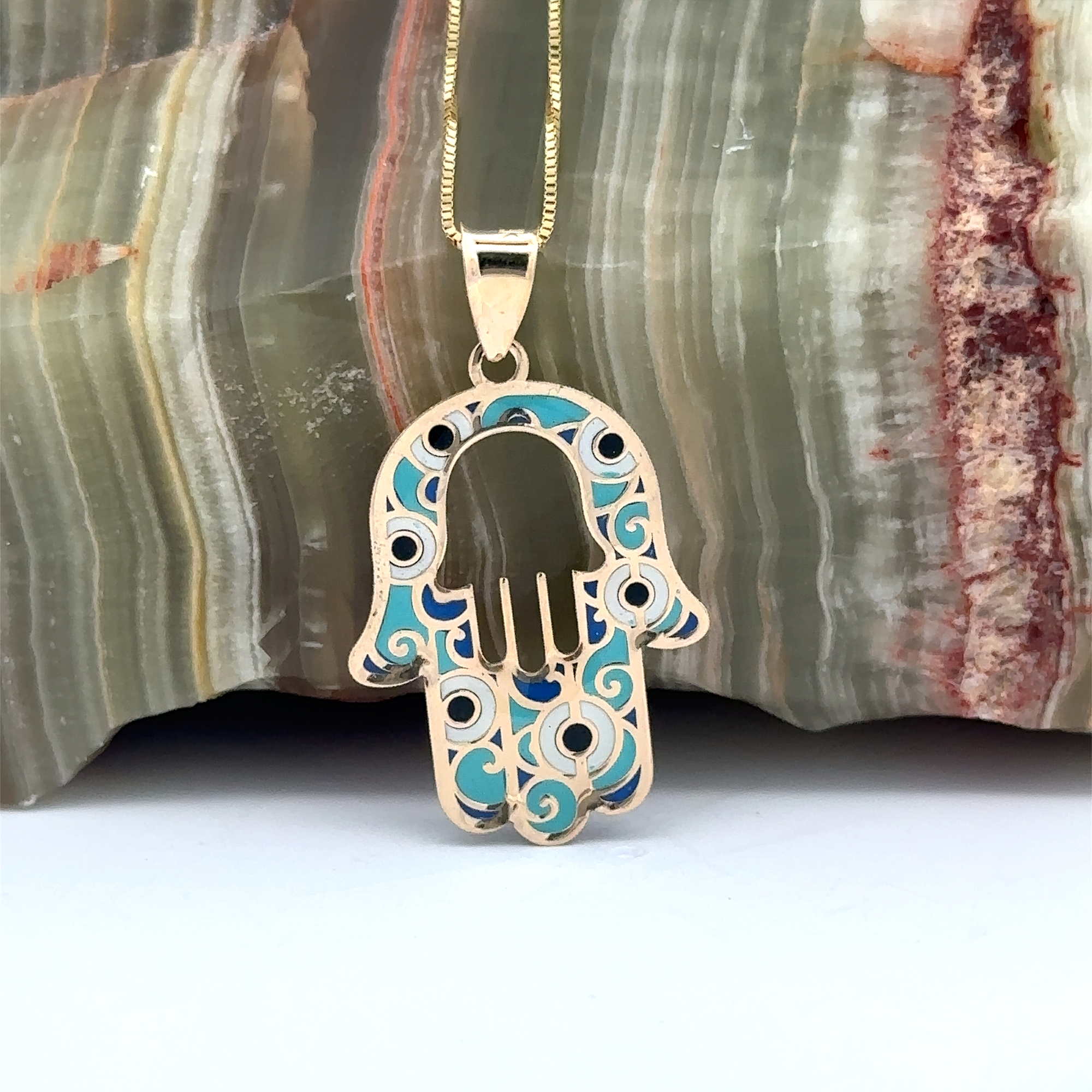 “Guardian Hamsa Eye” Pendant – 14K Gold