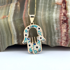“Guardian Hamsa Eye” Pendant – 14K Gold