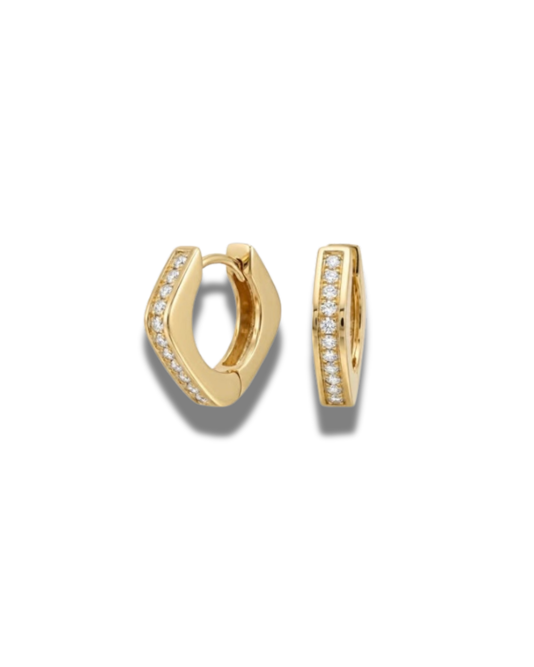 "Square & Round CZ Huggie" Earrings - 14k Gold