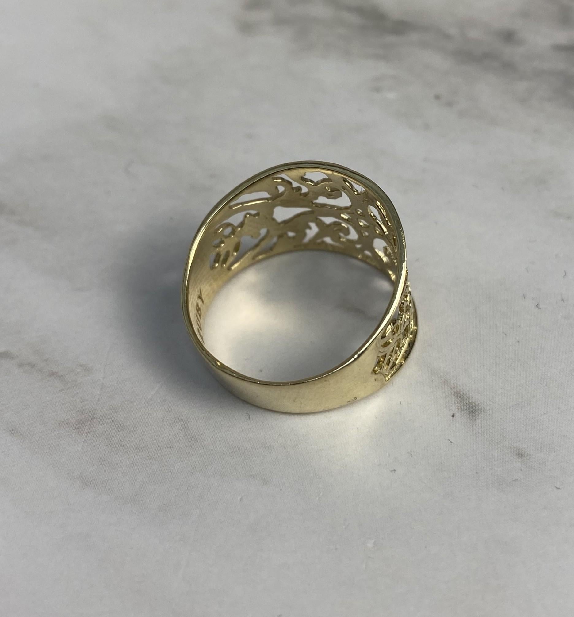 Filigree Leaves Ring- 14k Solid Yellow Gold