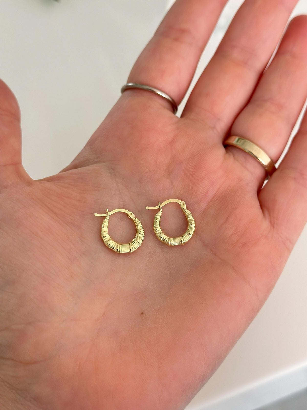 “Mini Bamboo Hoops” – 10k or 14kSolid Gold