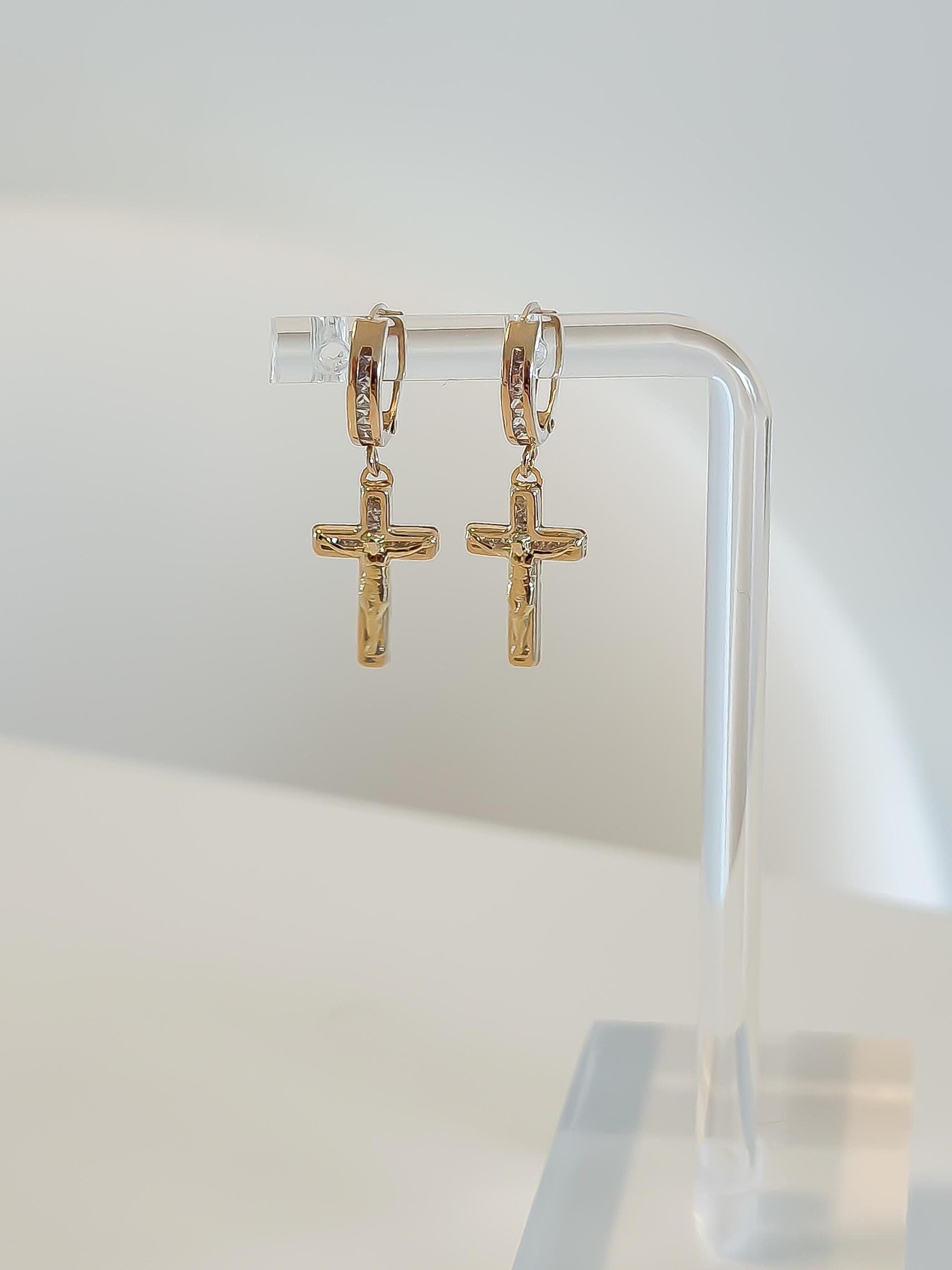 “Sacred Cross” Earrings - 14k Gold