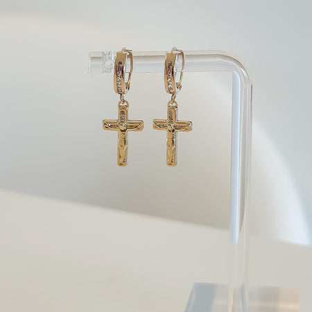 “Sacred Cross” Earrings - 14k Gold