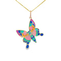 14k Solid Gold Butterfly Pendant Hand-Painted Multi-color Necklace, Animal, Insect Charm, Nature Jewelry, Gift for Her, Women