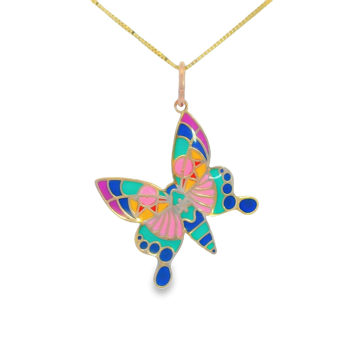 14k Solid Gold Butterfly Pendant Hand-Painted Multi-color Necklace, Animal, Insect Charm, Nature Jewelry, Gift for Her, Women