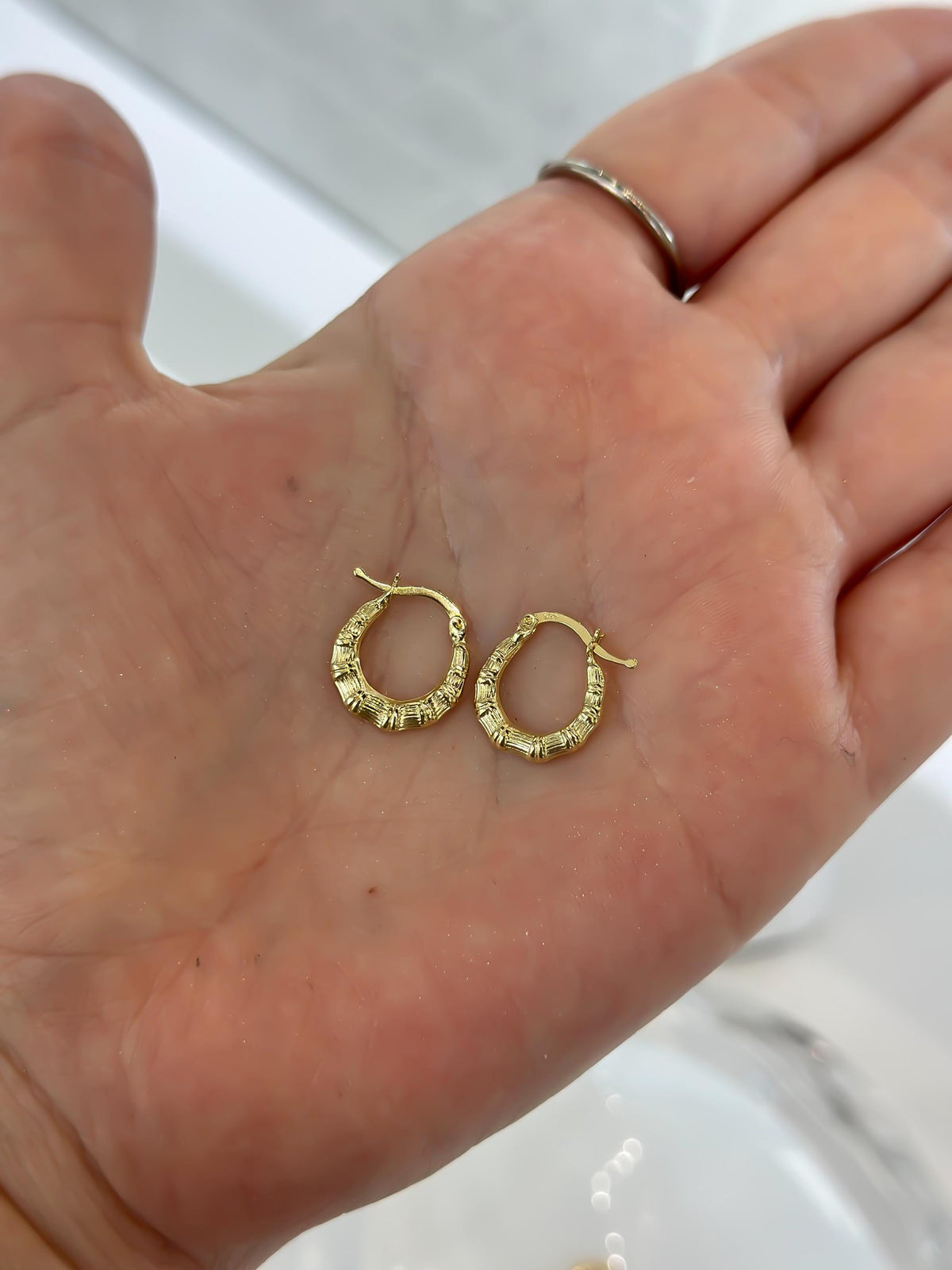 “Mini Bamboo Hoops” – 10k or 14kSolid Gold