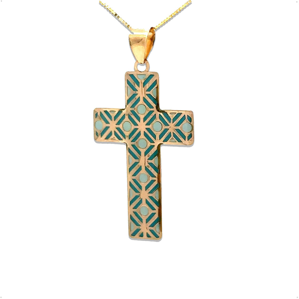 “Painted Cross” Charm – 14k Solid Gold