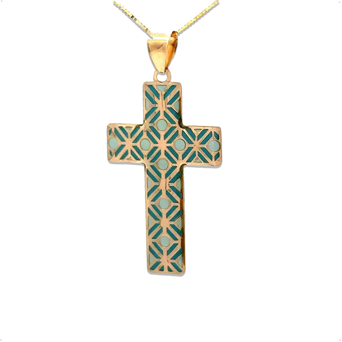 “Painted Cross” Charm – 14k Solid Gold