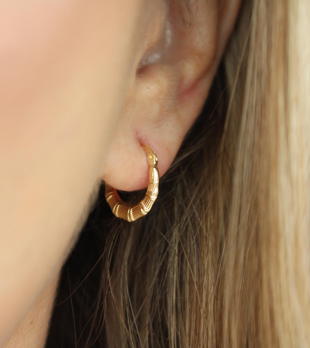 “Mini Bamboo Hoops” – 10k or 14kSolid Gold
