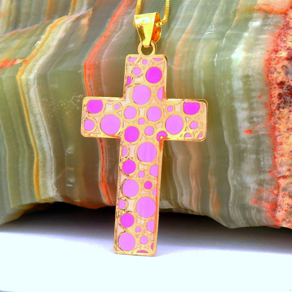 “Painted Cross” Charm – 14k Solid Gold