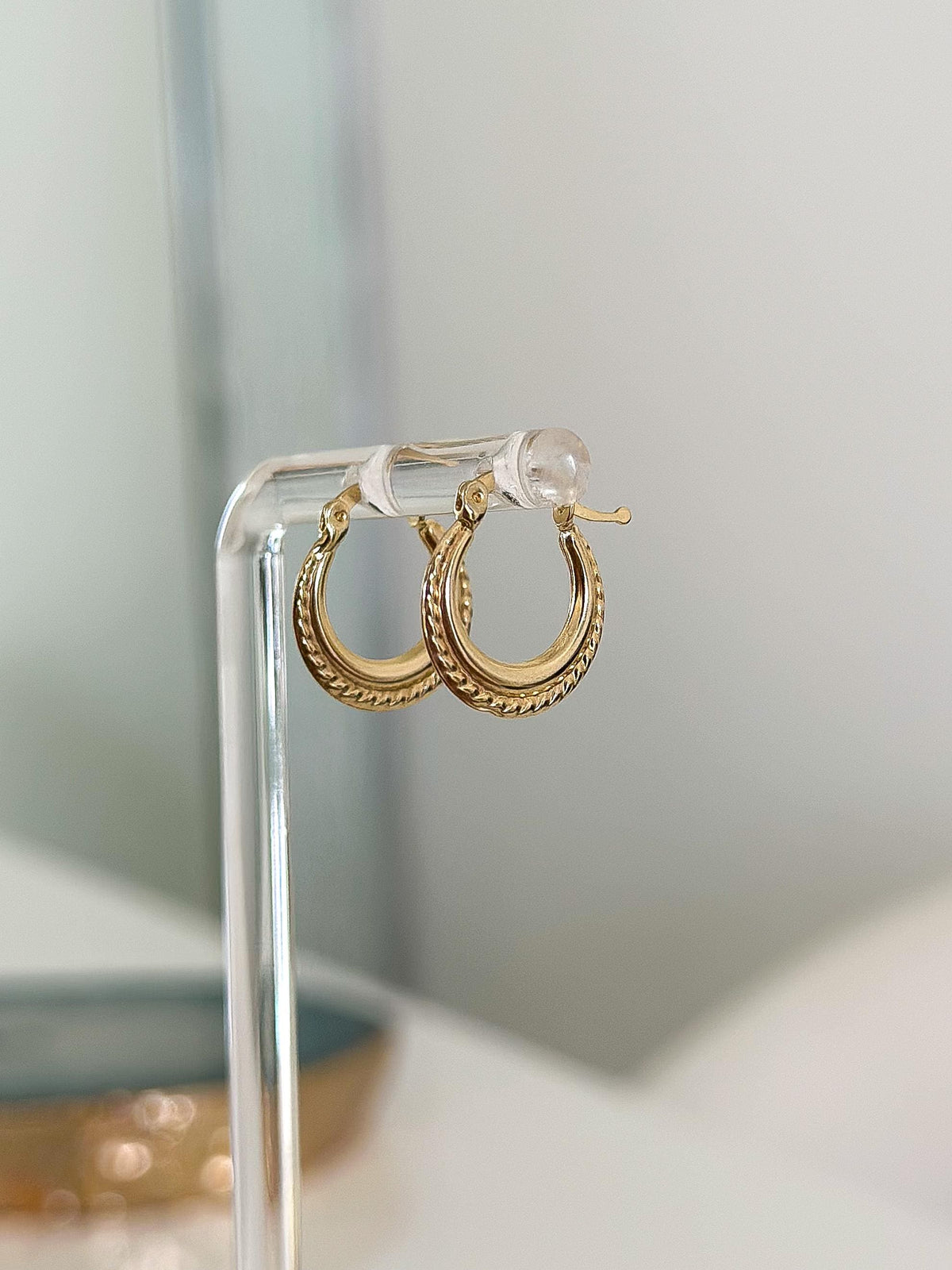 “Tiny Texture Hoops” – 10k or 14k Solid Gold