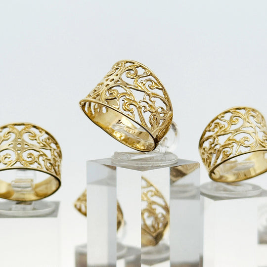 Filigree Leaves Ring- 14k Solid Yellow Gold