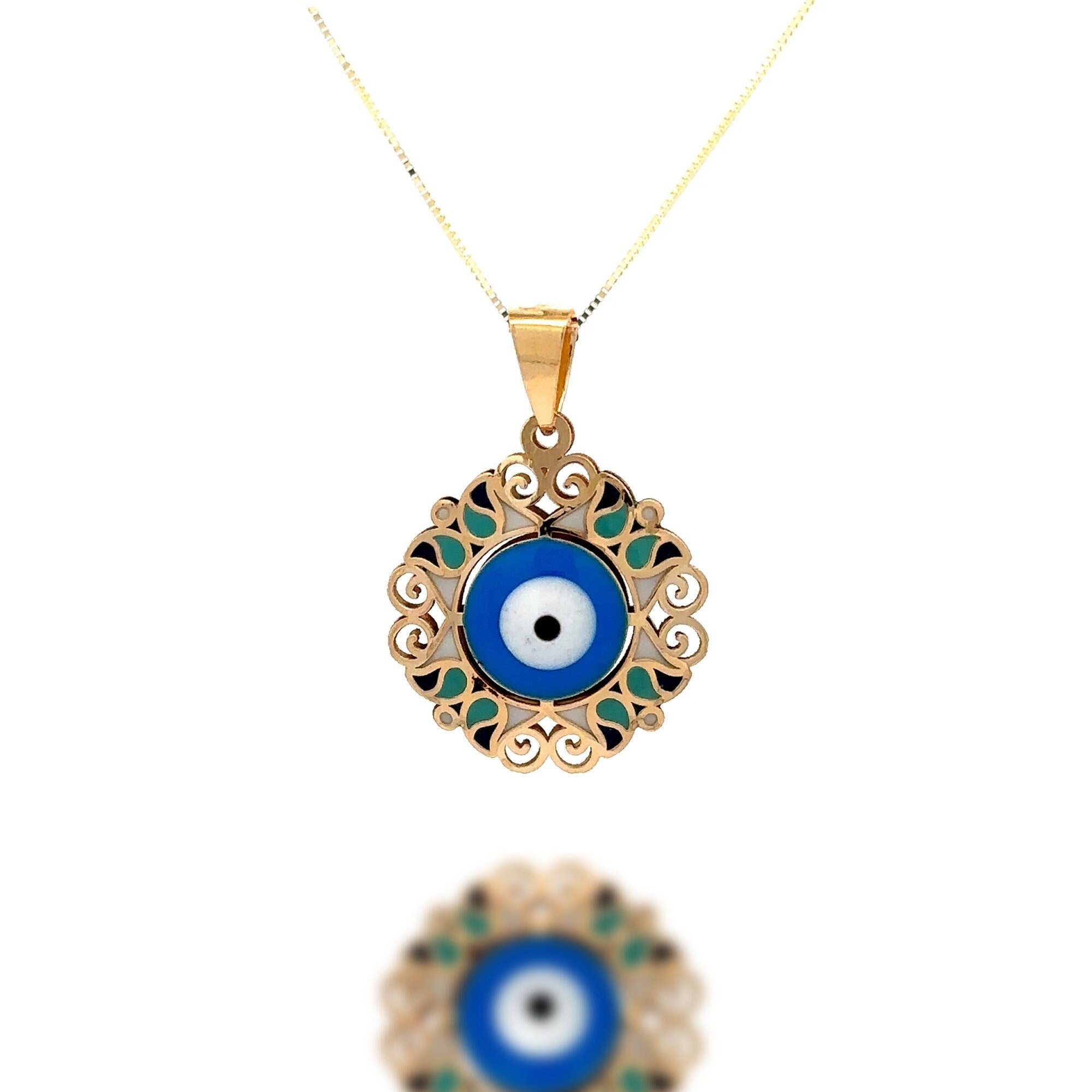 “Evil Eye Bloom” Pendant – 14k Solid Gold