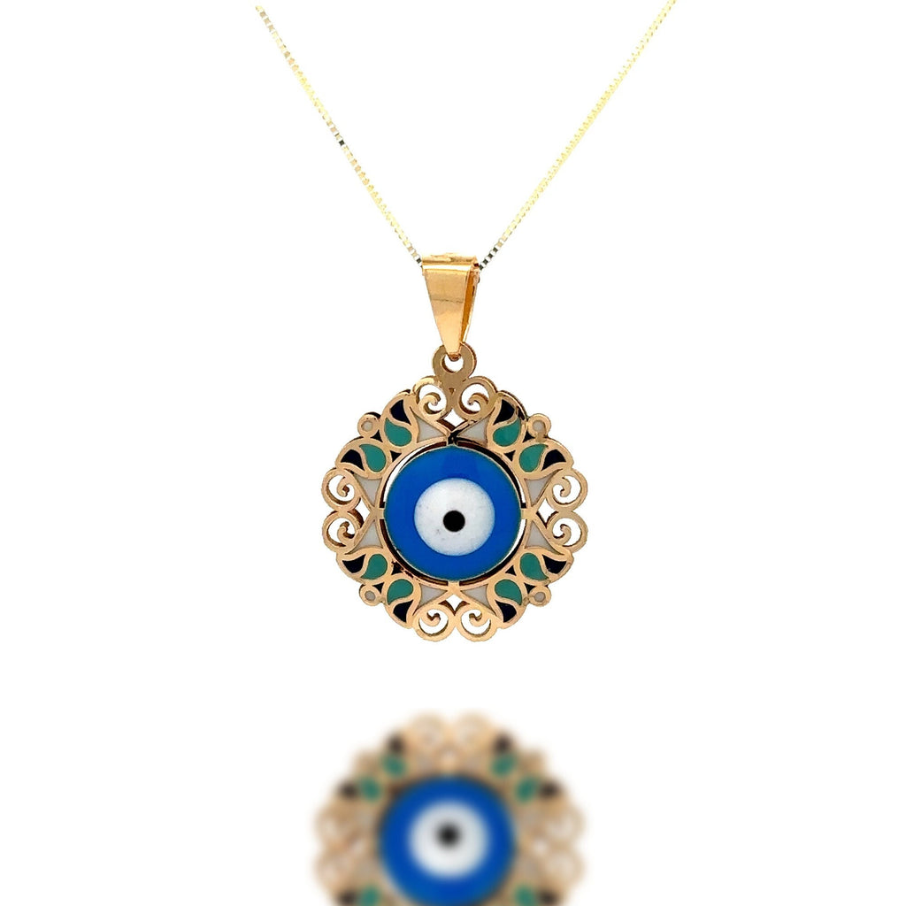 “Evil Eye Bloom” Pendant – 14k Solid Gold