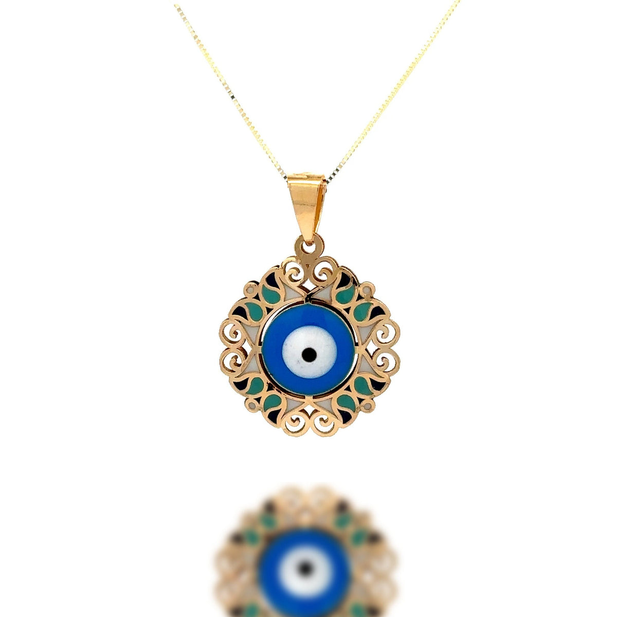 “Evil Eye Bloom” Pendant – 14k Solid Gold