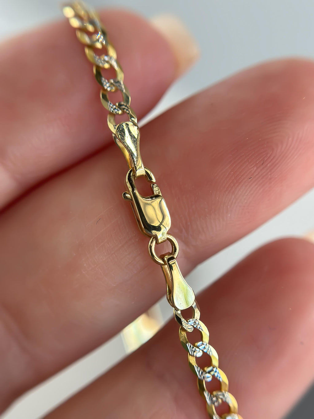 14k SOLID Gold Cuban Link Baby Bracelet Name Tag , 3mm 5.5" - Light, Miami Curb Link, Yellow and White Gold, 585/ 14k Stamp -