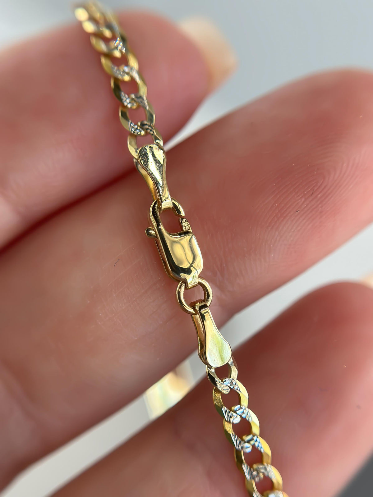 14k SOLID Gold Cuban Link Baby Bracelet Name Tag , 3mm 5.5" - Light, Miami Curb Link, Yellow and White Gold, 585/ 14k Stamp -
