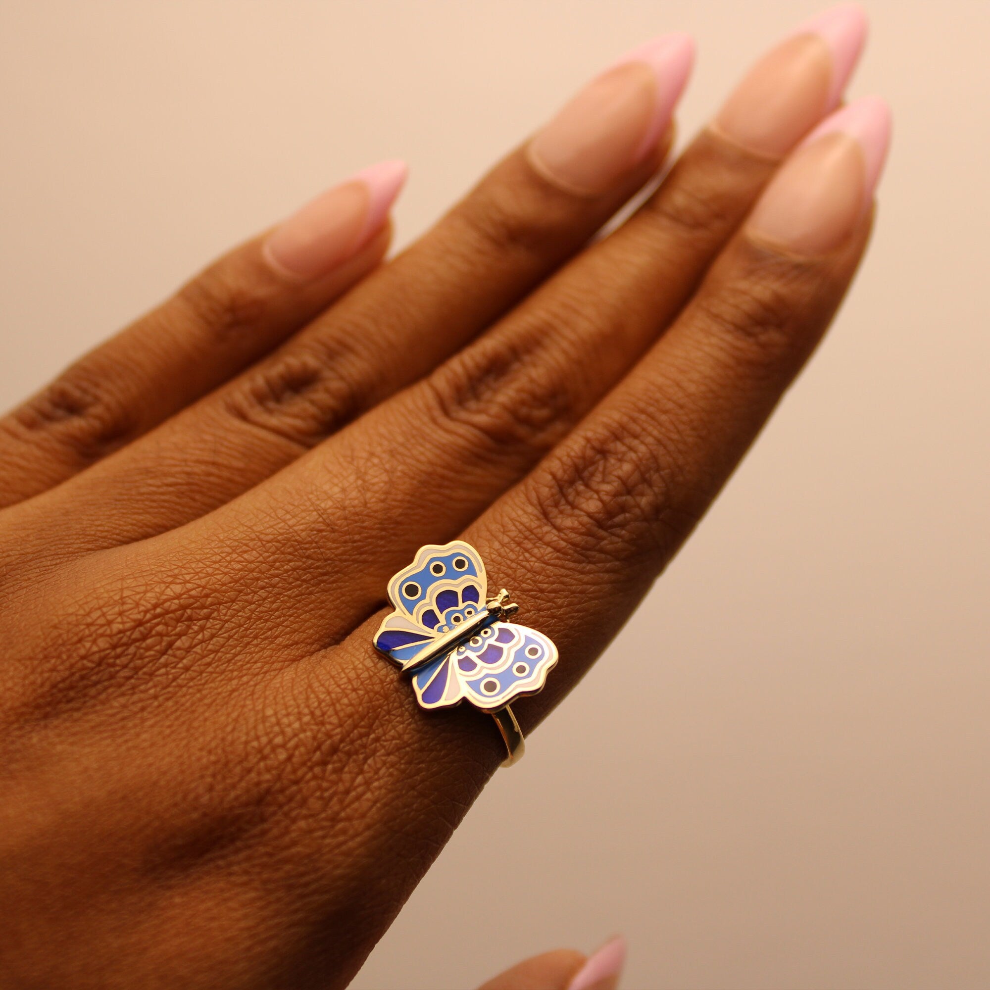 14k Gold Blue Butterfly Ring