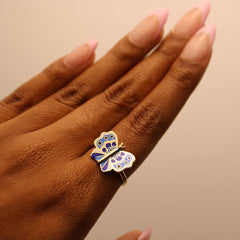 14k Gold Blue Butterfly Ring