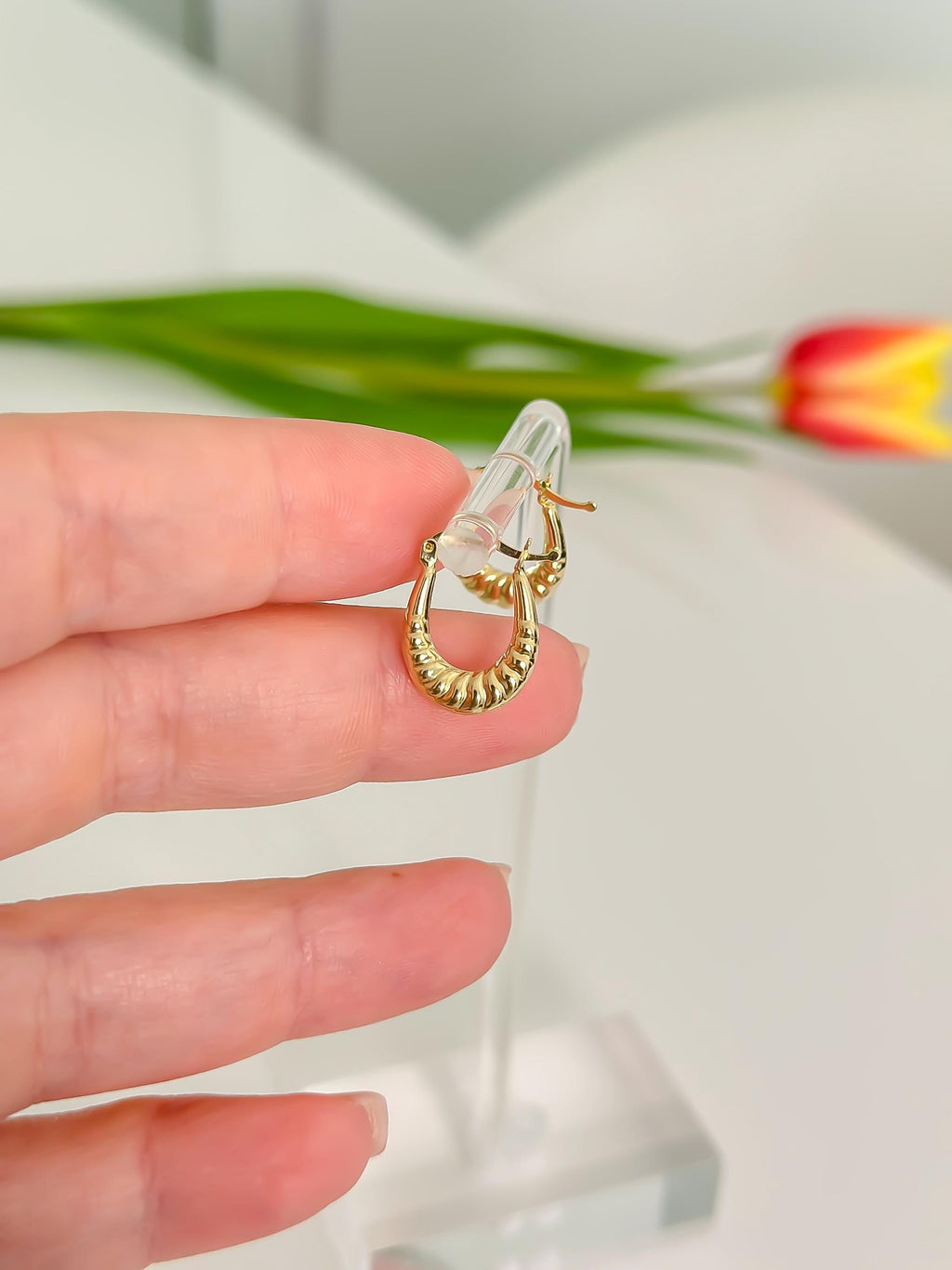 “Everyday Croissant Hoops” – 10k or 14k Solid Gold