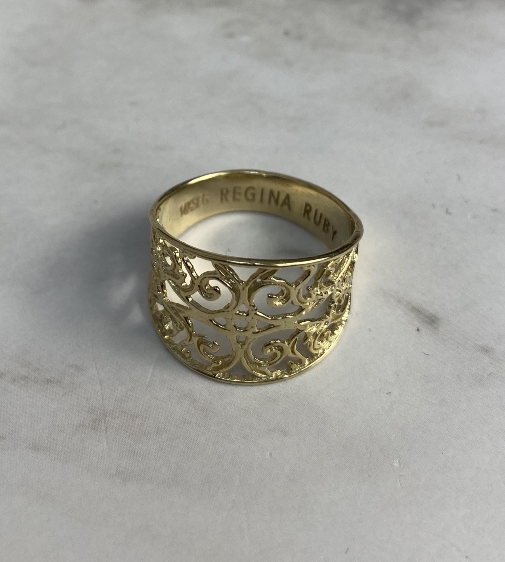 Filigree Leaves Ring- 14k Solid Yellow Gold