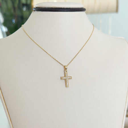 14k Gold Cubic Zirconia Cross Pendant Necklace
