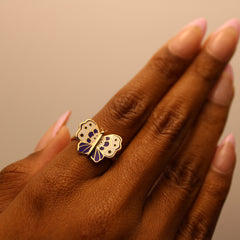 14k Gold Blue Butterfly Ring
