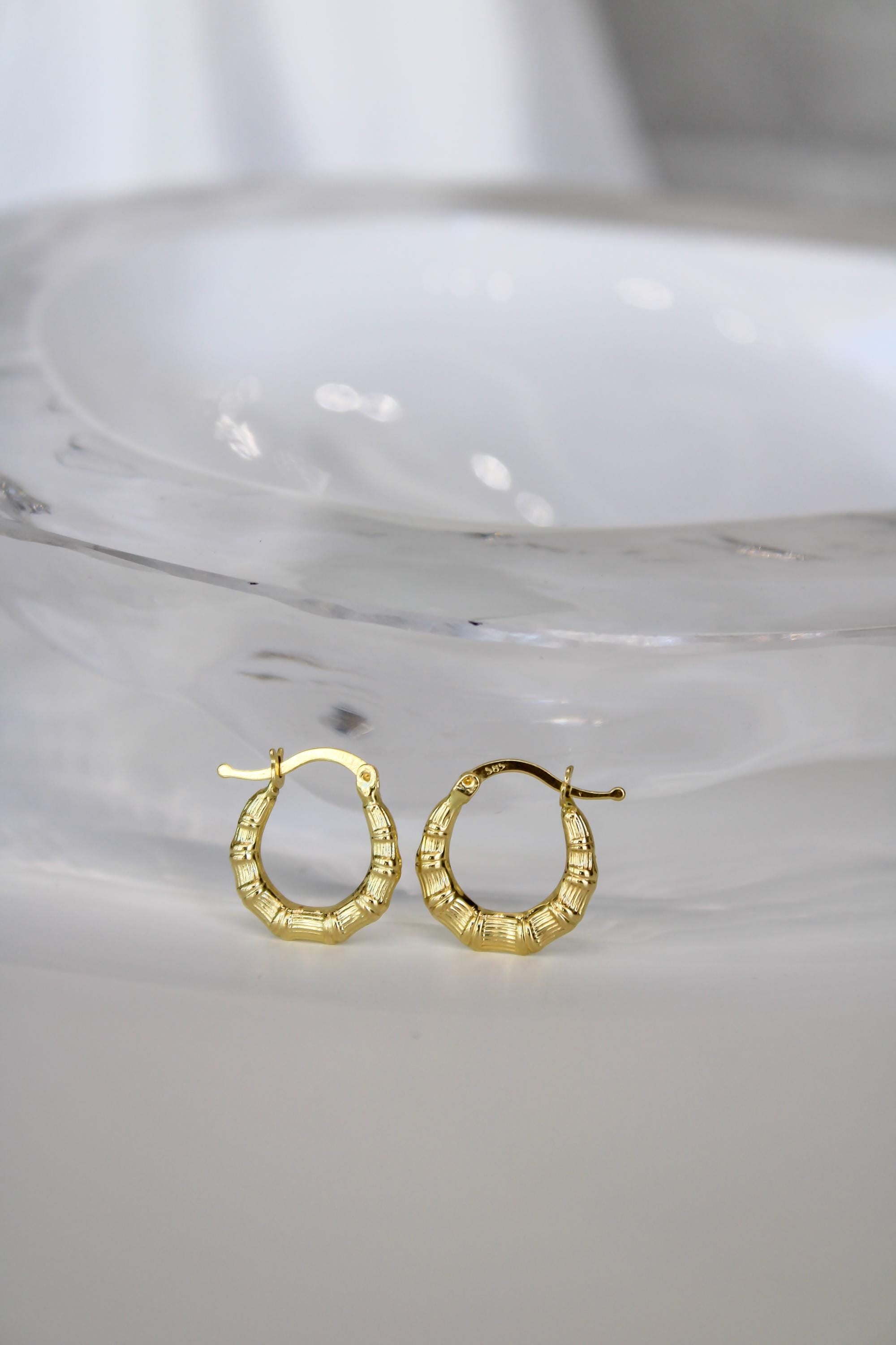 “Mini Bamboo Hoops” –  10k or 14kSolid Gold
