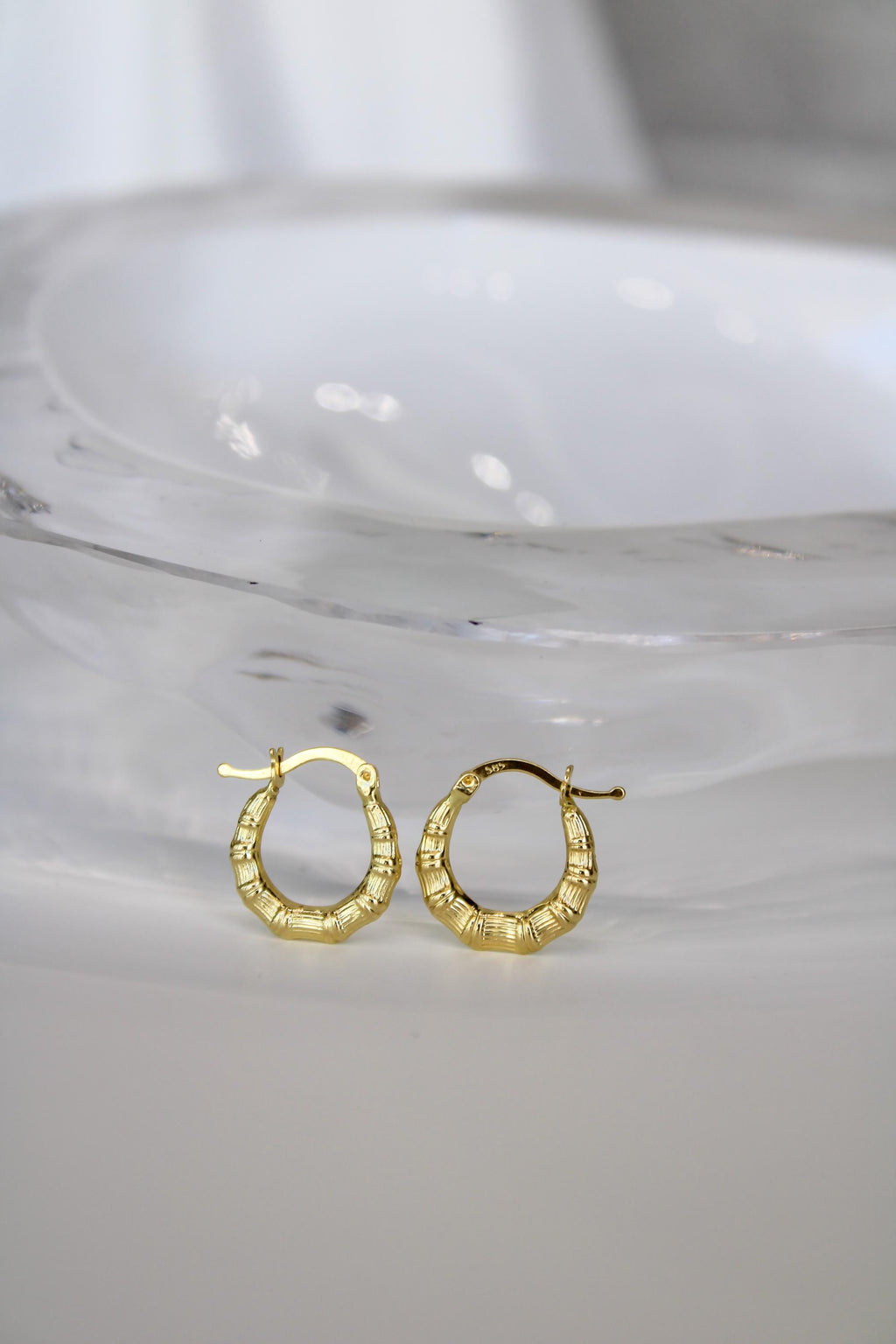 “Mini Bamboo Hoops” – 10k or 14kSolid Gold