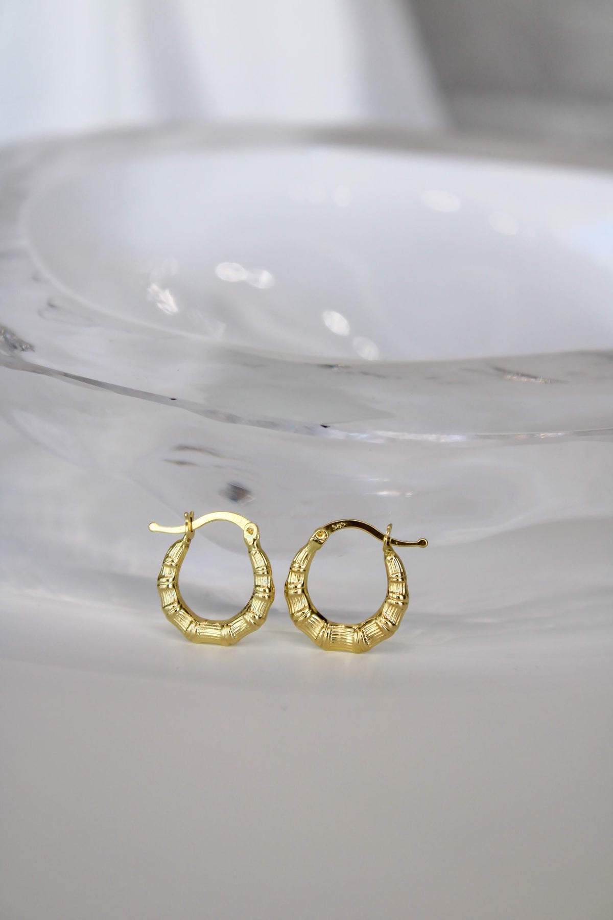 “Mini Bamboo Hoops” – 10k or 14kSolid Gold