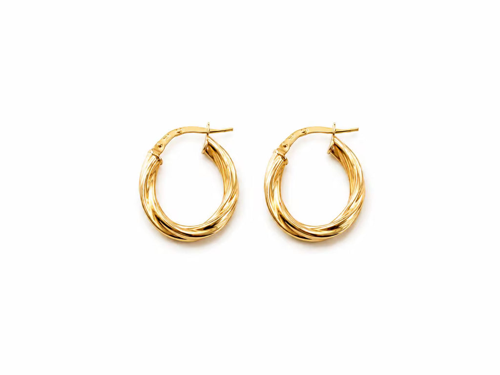 "Twisted Oval" Hoop Earrings - 14k Solid Yellow Gold