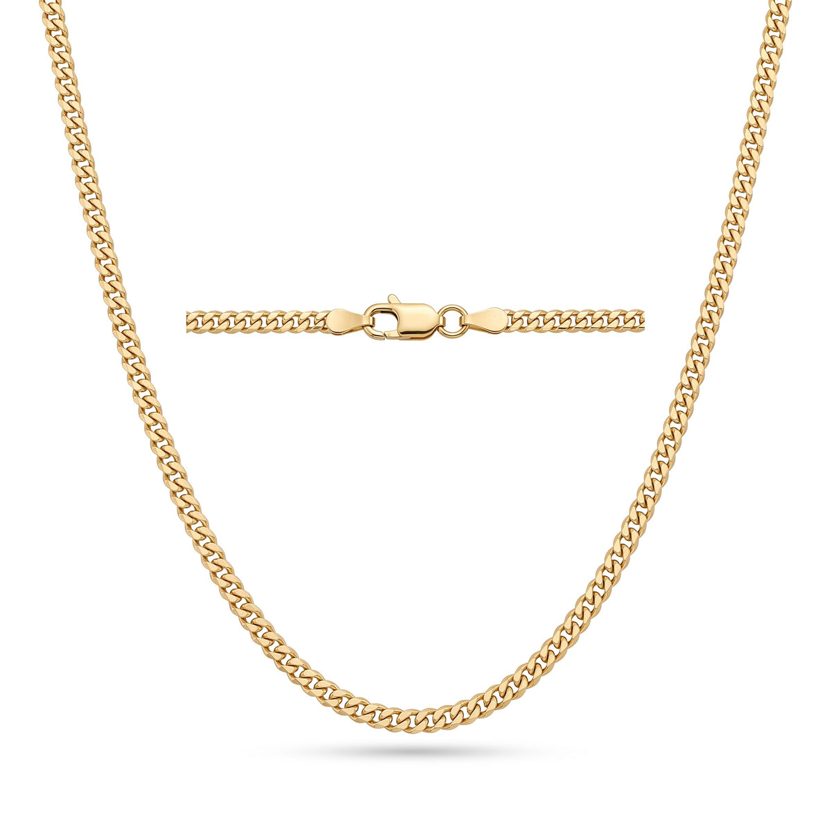 2.5mm solid gold Miami Cuban link chain necklace with lobster clasp